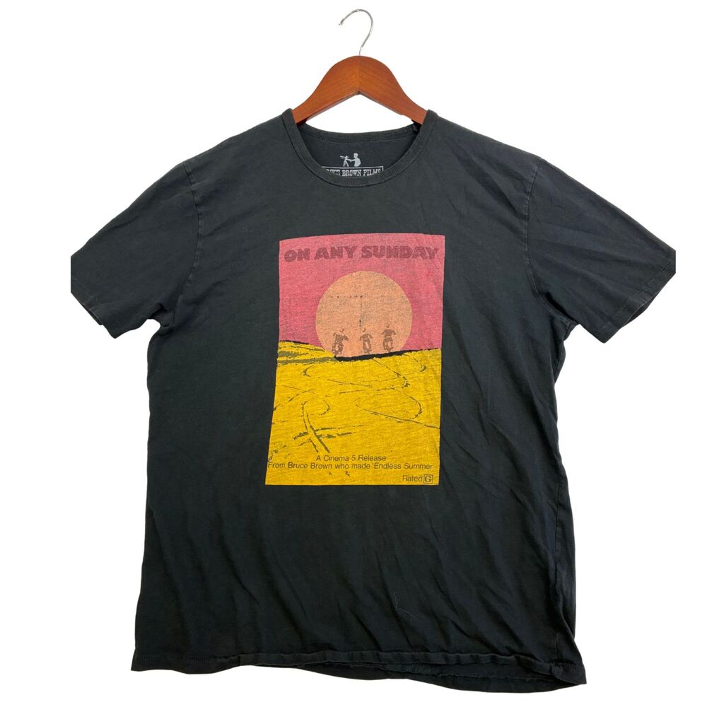 Bruce Brown Films Lucky Brand On Any Sunday T Shirt Mens L Black Motorcycle Tee
